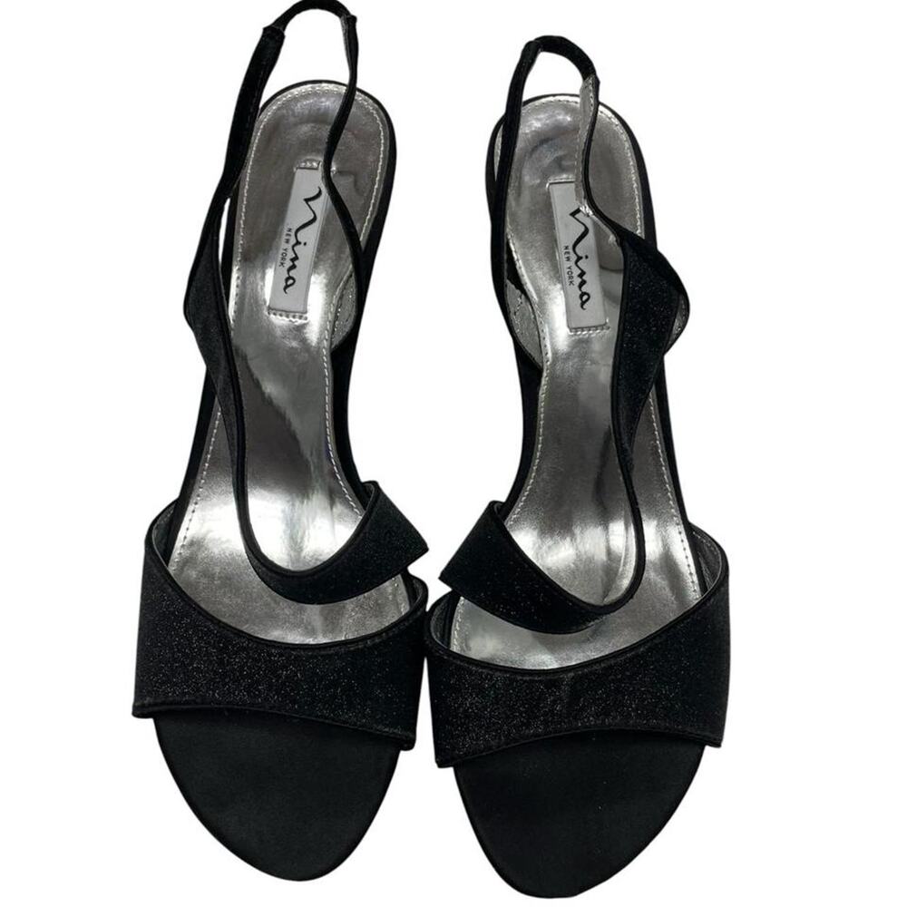 Black glittery kitten heel sandals